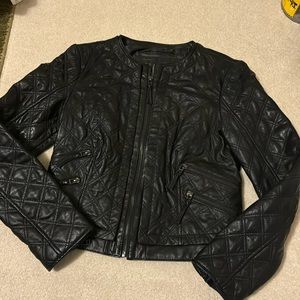 Zara basic Lambskin leather jacket zipper front quilt style cropped women’s S/M